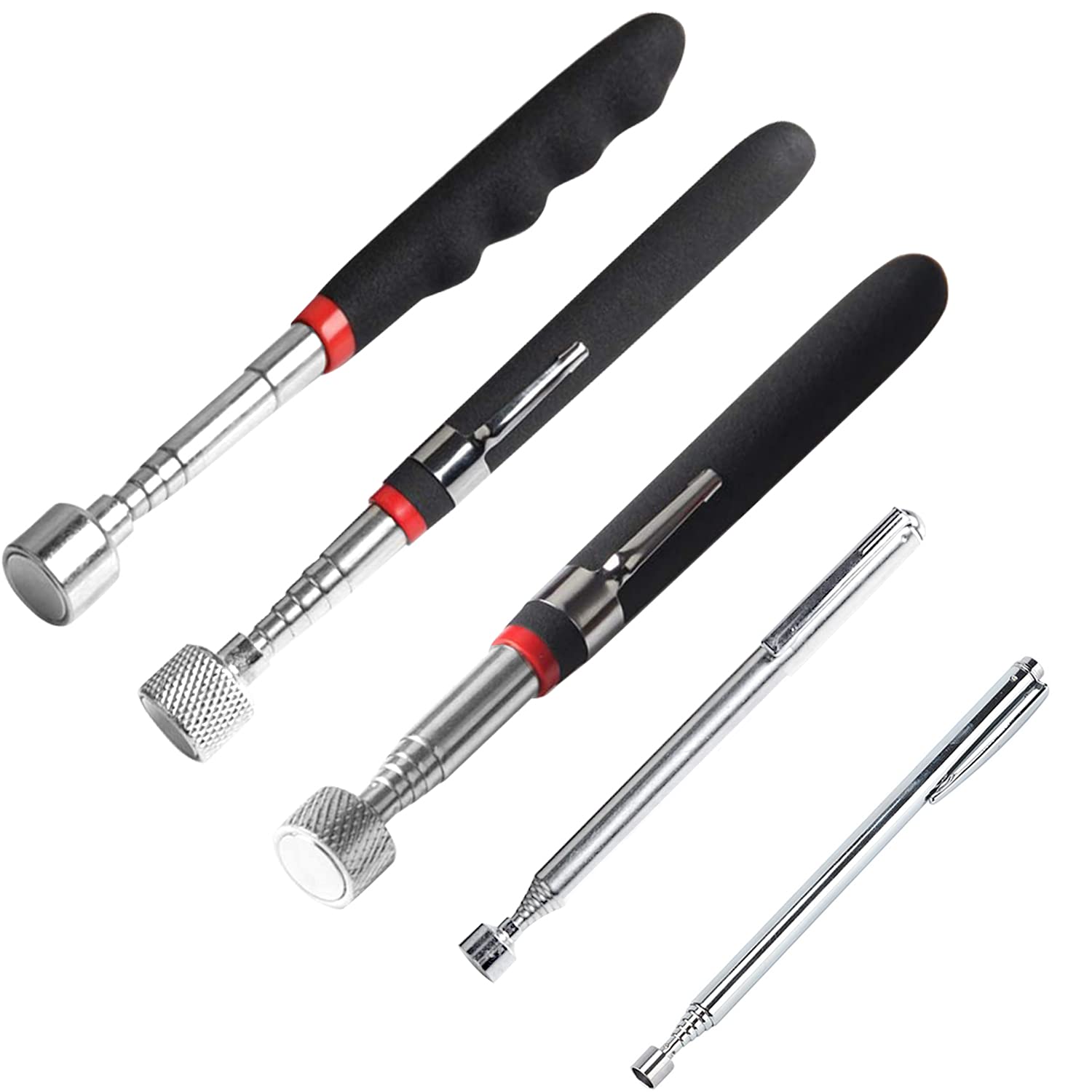 NEPAK 5 PCS Magnetic Telescopic Pick-up Tool,Magnetic Sticker Gadget, Durable Telescopic Magnetic Collector with Pocket Clip (1.5LB 3LB 10LB 15LB 20LB)