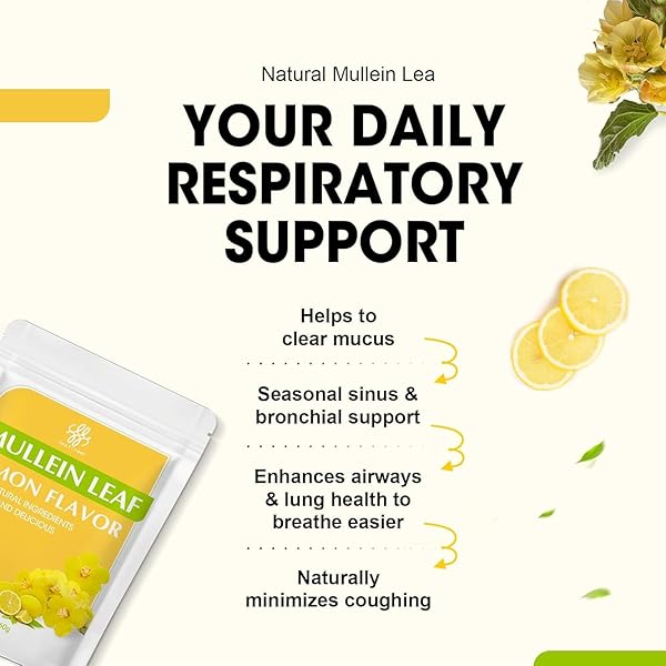 IMATCHME MULLEIN TEA FOR LUNG CLEANSE, RESPIRATORY SUPPORT AND MUCOUS MEMBRANES, LEMON AND MULLEIN LEAF COMPLEX, GOOD TASTE, NATURAL HEALTHY HERBAL TEA, NO CAFFEINE, NON-GMO, 30 TEA BAGS