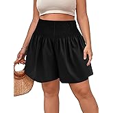 SOLY HUX Women's Plus Size Shirred Elastic High Waisted Wide Leg Shorts