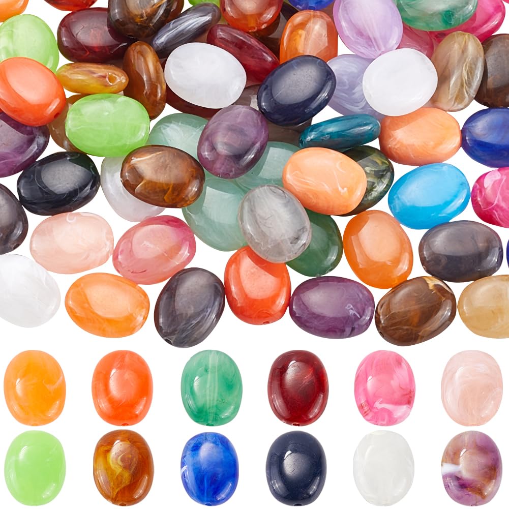 SOFPLATE 1 Box 100Pcs Oval Spacer Beads Oval Stone Beads Elliptical Acrylic Imitation Gemstone Colorful Stones Spacers for Jewellery Bracelet Necklace Making DIY Crafts Supplies Accessories