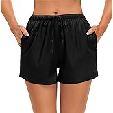 SWOMOG Women's Silk Stain Pajama Shorts Pj Bottoms with Pockets Drawstring Sleep Shorts Boxer Soft Lounge Shorts