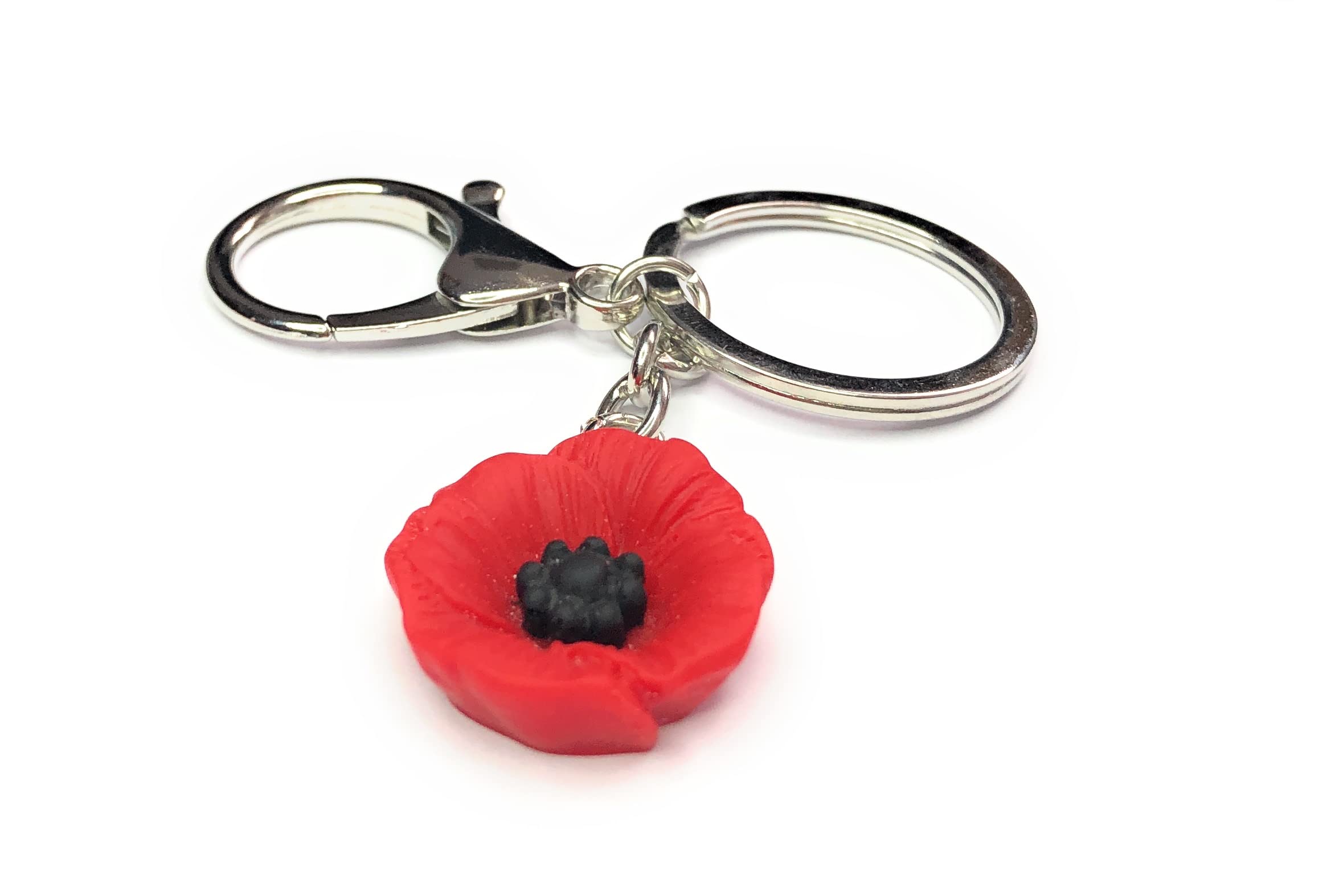 FizzyButton Gifts Poppy Flower Silver Tone Keyring Key Ring and Lobster Clasp with Resin Charm