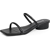 Modatope Square Open Toe Heeled Sandals Women Two Strap Chunky Heel Sandals for Women Low Block Heel Sandal Dressy