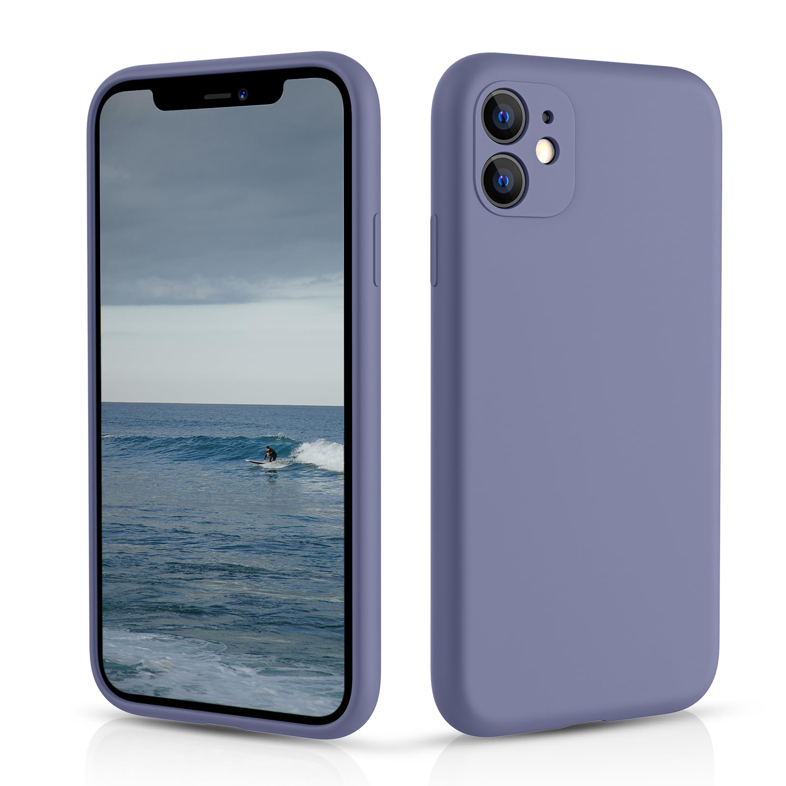 CALOOP Slim-Fit for iPhone 11 Case,Skin Soft Liquid Silicone,Sturdy Hard Frame Shockproof Cover with Anti-Scratch Microfiber Lining,Full Protection for Screen and Lens,6.1 inch(Lavender Gray) — image 1