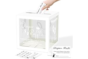 JCTHKUKU 50 Diaper Raffle Tickets With Box for Baby Shower Game, Clear White Card Box for Gender Reveal Oh Baby Party Decoration