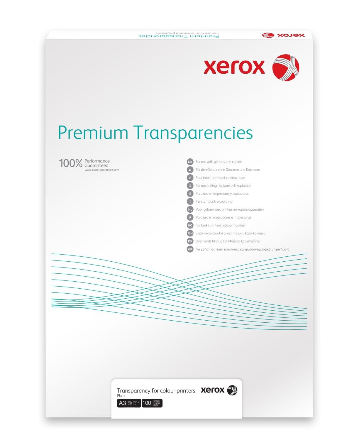 Xerox 003R98203 Premium Universal Transparencies Pack of 100 Sheets, A3 for Laser and Colour Laser, Transparent