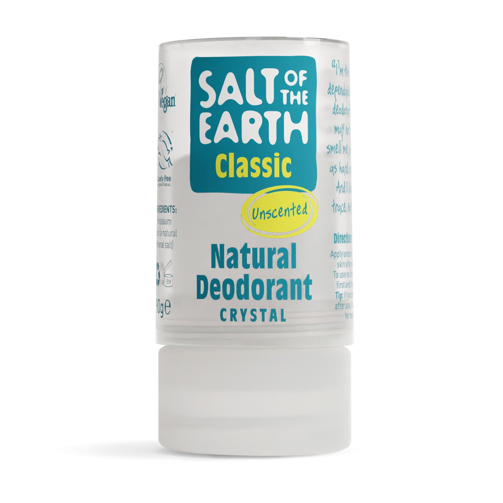 Salt of the Earth - Natural Deodorant Crystal Classic - Effective Crystal Deodorant, Fragrance Free, Vegan, cruelty Free - Suitable for Women, Men, and Kids - 90g