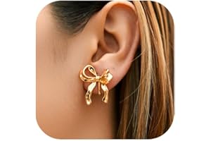 LOFITOR 14K Gold Plated Clip On Earrings for Women Non Piercing Bow Earrings Ribbon Dangle Drop Tassel Chain Statement Clip Earrings Lightweight Fake Bowknot Earring for Non Pierced Ears