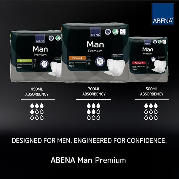 ABENA MAN FORMULA 1 INCONTINENCE PADS FOR MEN, 15 COUNT, ECO-FRIENDLY, BREATHABLE, COMFORTABLE, ABSORBS UP TO 15.2 FL OZ
