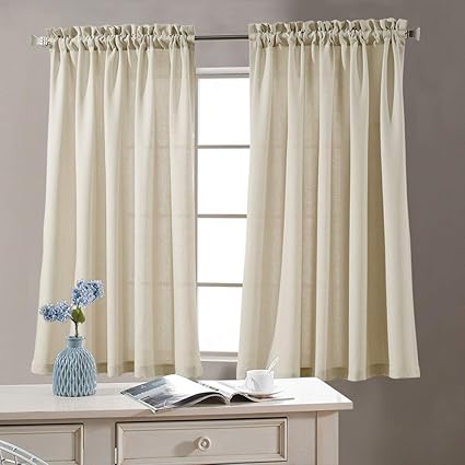 Home Decor 2 Panels Beige Panels Casual Weave Semi Sheer Curtains
