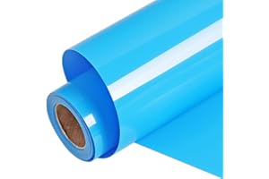 FUNKAKA Lake Blue HTV Heat Transfer Vinyl Rolls, 12" x 9ft Glossy Lake Blue Iron on Vinyl for T-Shirt, Adhesive Lake Blue HTV Vinyl for All Cutter Machines Easy to Cut & Weed for Heat Vinyl Design