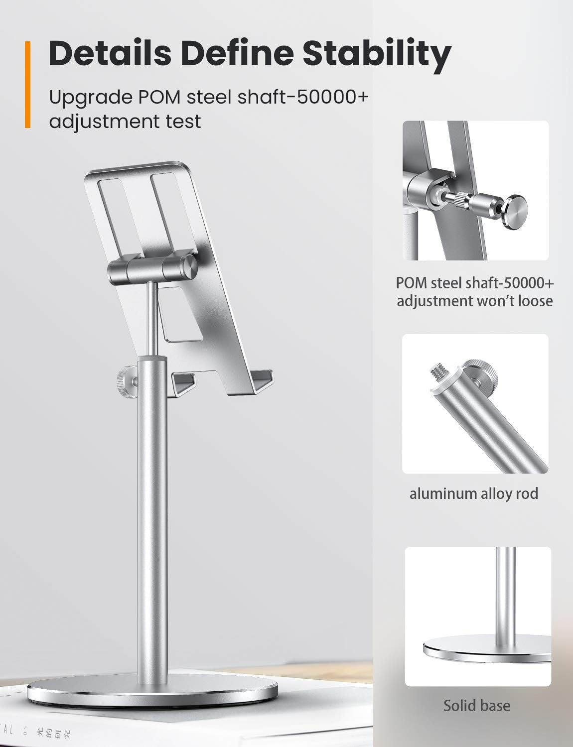 LISEN Tablet Stand, Upgraded Stable iPad Stand Holder All Aluminum Alloy, Angle Height Adjustable iPad Holder for Desk Case Friendly for 4.7"-12.9" Phones/iPad/Tablets/Switchs/Kindles/eBook Reader: Electronics