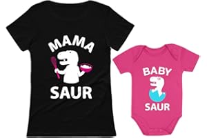 Tstars Mama & Baby Saur Matching Set Gift for New Moms and Babies Mother's Day Mom Shirt & Infant Bodysuit