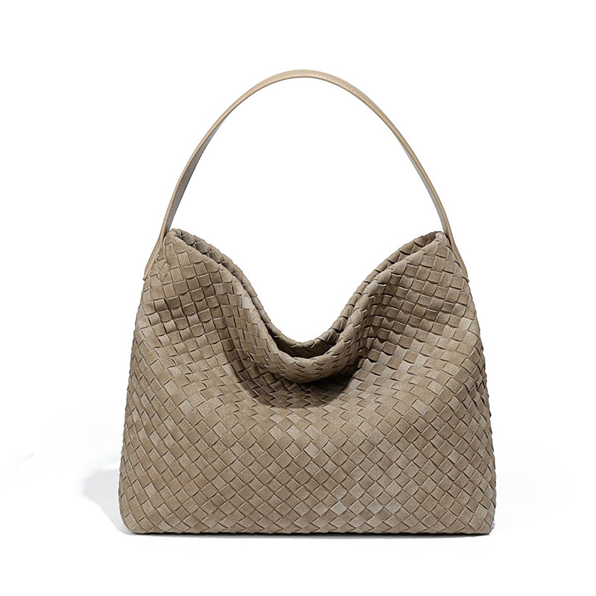 Photo 1 of Women's Woven Suede Tote Bag Slouchy Shoulder Bags Trendy Crescent Satchel Purse 2025 Khaki