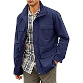 Runcati Mens Military Jacket Full Zip and Button Safari Field Jacket Multi Pocket Cargo Outdoor Coat