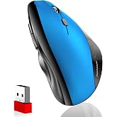 memzuoix Ergonomic Vertical Wireless Mouse - 2.4G Optical Cordless Mice with 3 DPI Levels (800/1200/1600) - Right-Handed Large Size Mouse for Laptop, Mac, PC, Desktop-Blue