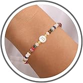 Nymerianoble Bracelets for Teen Girls Initial Bracelet Colorful Beaded Boho Stretch Bracelets for Women Gold Letter Beaded Bracelet Summer Jewelry Gift for Her Women Girlfriend