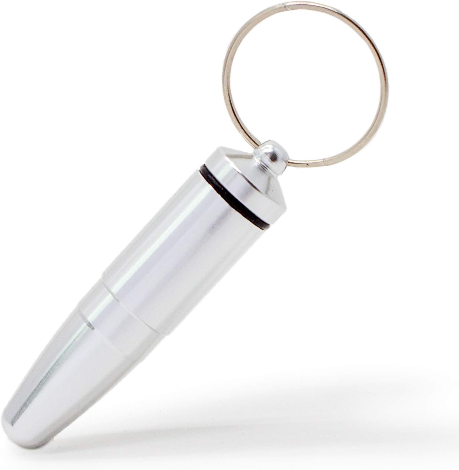 Keychain Cartridge. Aluminium Pill Box. Tablet Box. Waterproof Capsule for on The go. Address or Gift tag. 5.8 cm x 1.4 cm. 1 Piece of Silver.