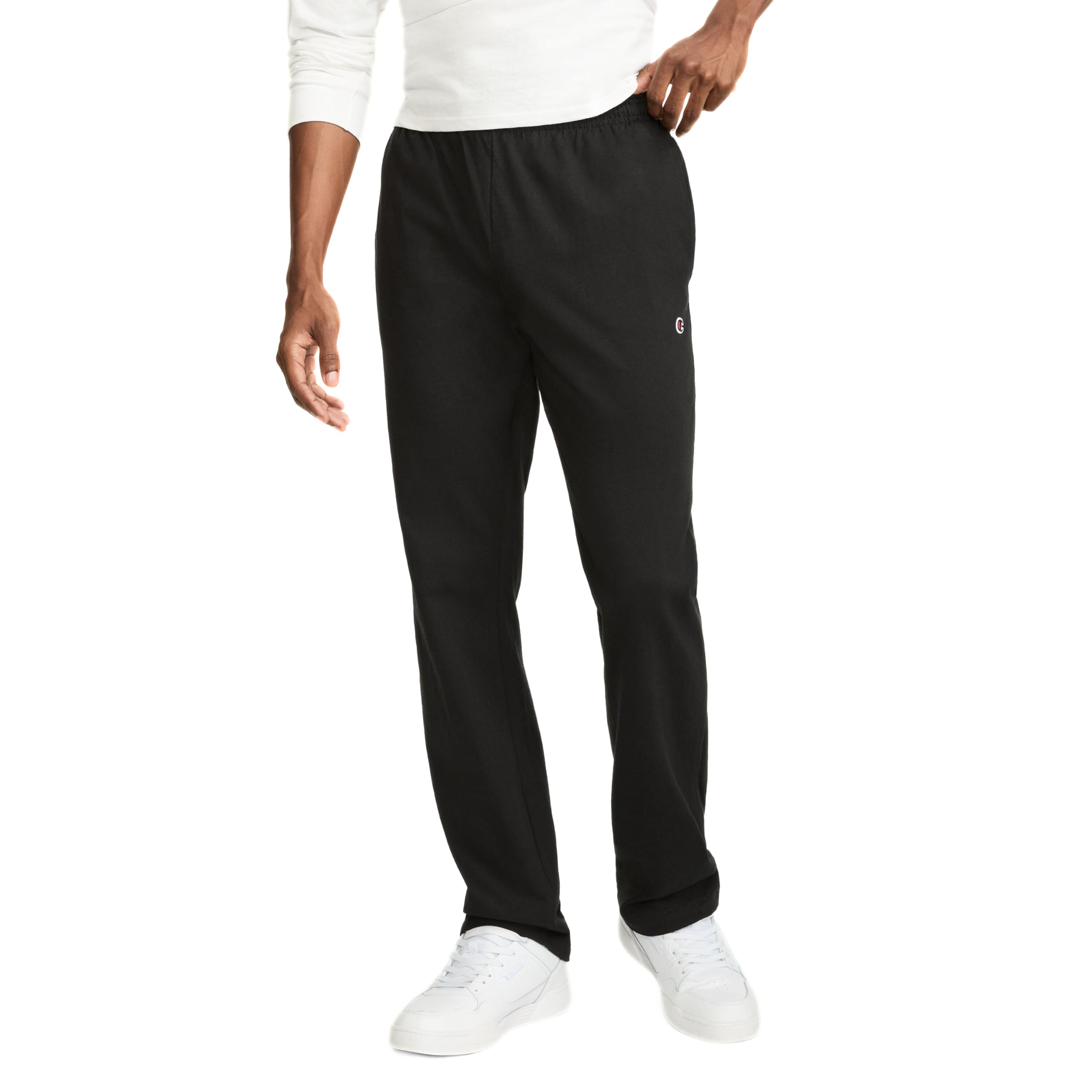 Champion Pantalones de salón con parte inferior abierta para hombre, ajuste estándar, ligero 100% algodón, disponible en regular y grande y alto, negro, XXL