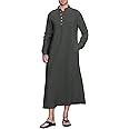 NANAMEEI Mens Kaftan Thobe Cotton Kaftan for Men Button down Islamic Thobe for Men Long Sleeve Robe Casual Muslim Gown Kurta