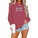 MOUSYA Book Lover Embroidered Sweatshirt Women Funny Reading Book Long Sleeve Shirt Casual Teacher Pullover Tops