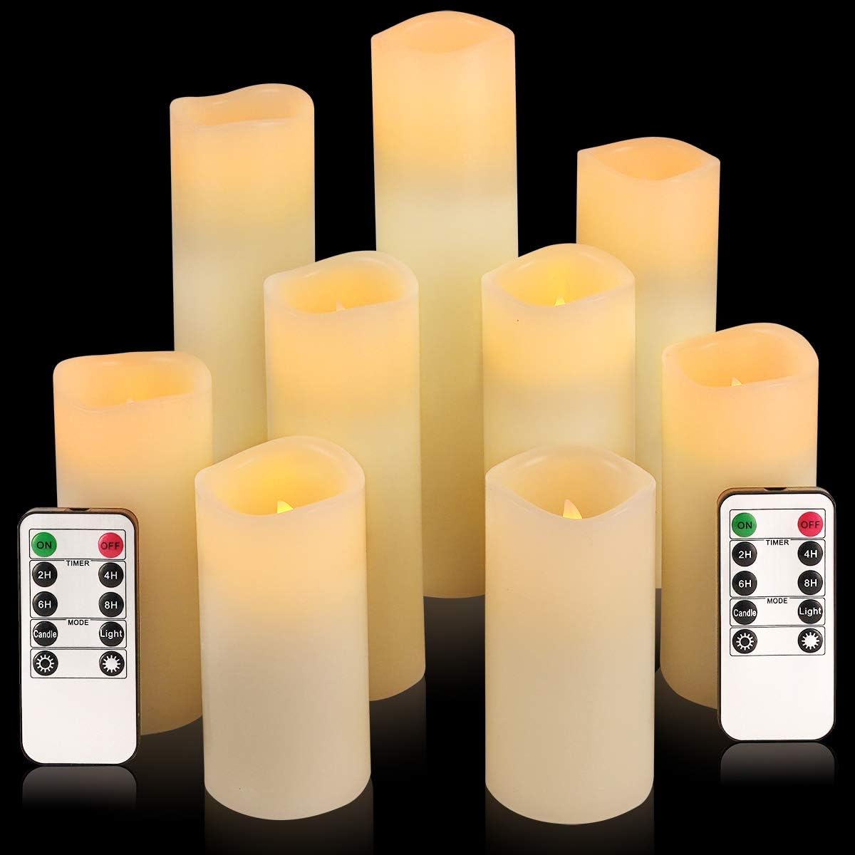 Comenzar Flameless Candles, Battery Operated Candles Set 4" 5" 6" 7" 8" 9" Battery Candles Dancing Flame With Remote Timer By (Ivory)