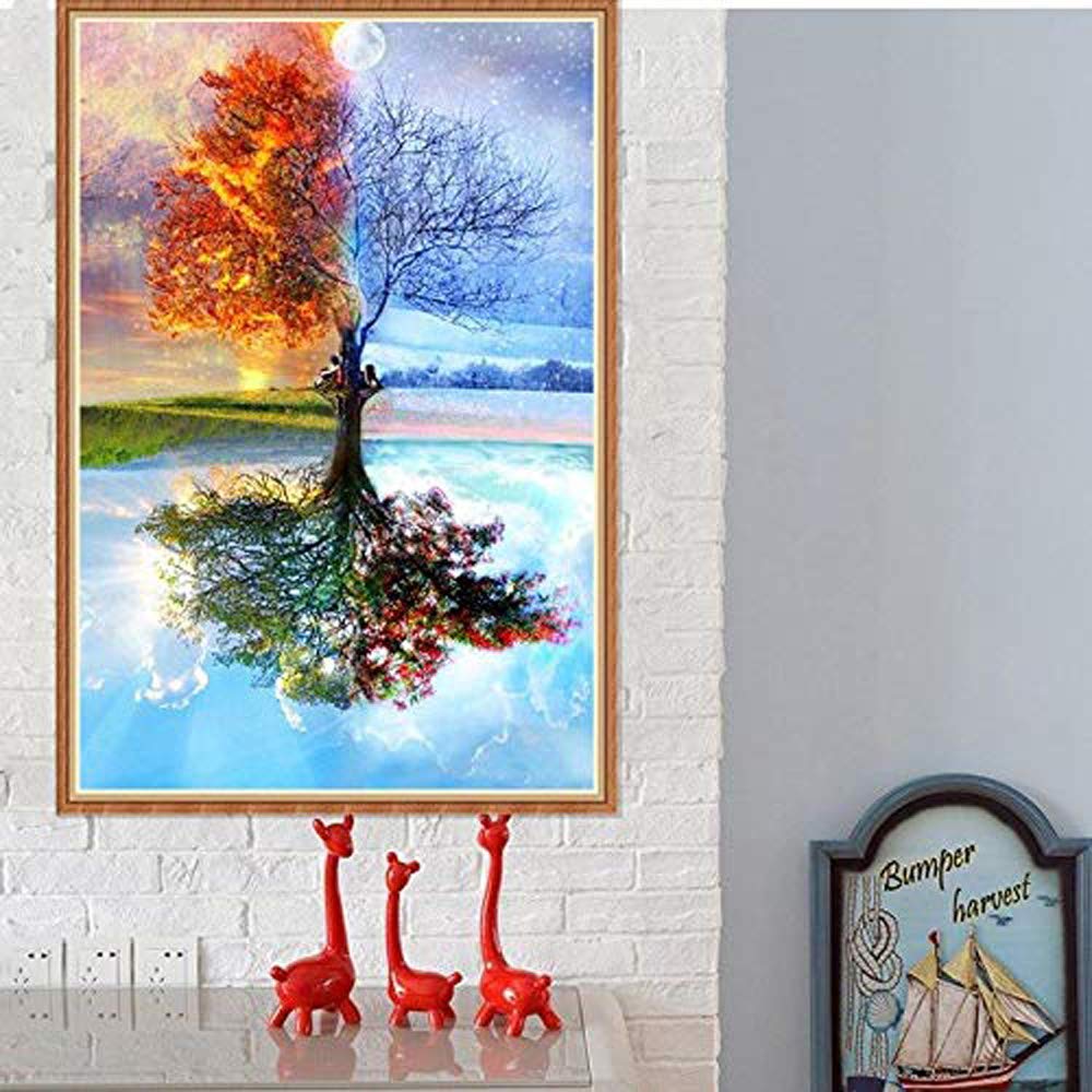 5D Diamond Painting,Rhinestone Diamond Embroidery Paintings Pictures DIY Paint with Diamonds Arts Craft for Home Wall Decor Full Drill 30 x 40cm (Season Tree)