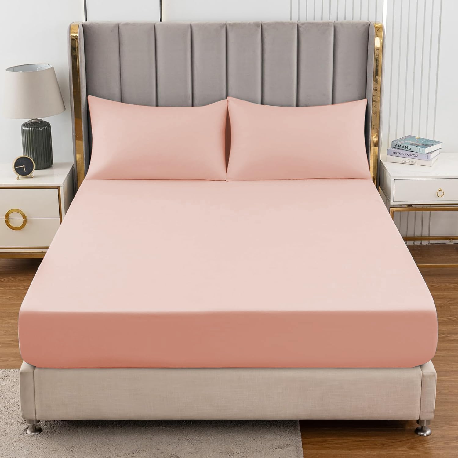 Ev Dekor Fitted Sheet King, Pink - Deep Pocket Bedsheet 12inch (30 cm) - Soft Brushed Microfibre Fabric - Shrinkage and Fade Resistant - Bottom Sheet - King Bed Bedsheet Fitted