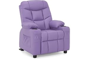 MCombo Big Kids Recliner for Ages 3+, Child Reclining Chair, Toddlers Recliner Sofa with Cup Holders (Faux Leather, Violet)