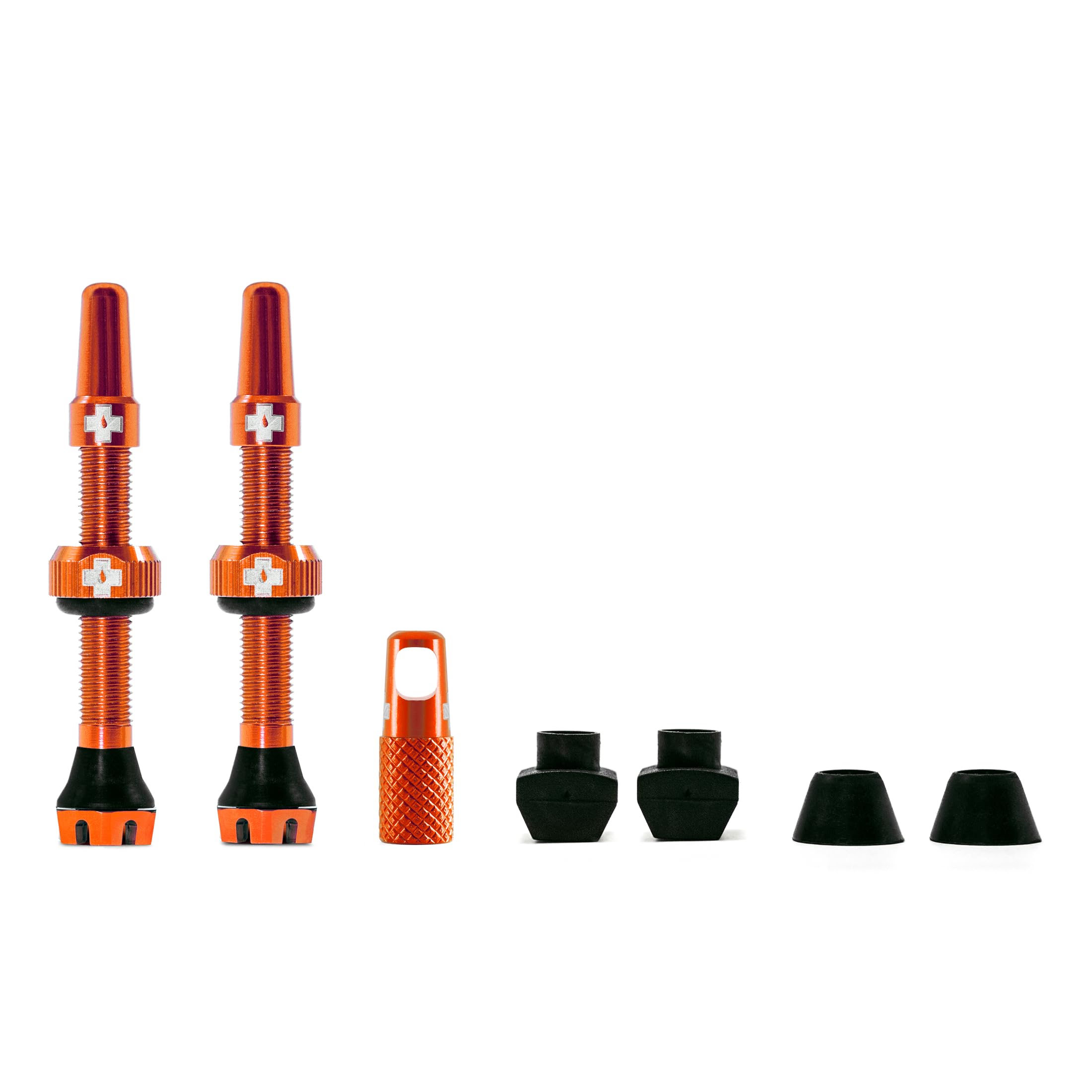 Muc-Off Tubeless Valves V2-7075 Aluminium Presta Valves with Core Removal Tool - Air Flow System for Mountain Bike, Road and Gravel Wheels - Compatible with Rim Inserts - Orange, 44mm