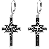 ANGSAU Star of David Cross Dangle Drop Earrings Sterling Silver Jewish Star Hanging Earring Judeo Christian Religious Jewelry Gift for Women