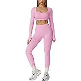 AGYMNX 2 Piece Workout Sets for Women Long Sleeve Backless Crop Top and Butt-lifting Leggings Jogger Athletic Gym Outfits