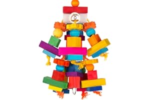 Kyouki Large Parrot Toy, Bird Toys for Cockatoos,Macaws, African Grey, Amazon Parrots,Conures, Lovebirds, Multicolored Natural Wooden Blocks Chewing Toys Bird Cage Accessories (Colorful)