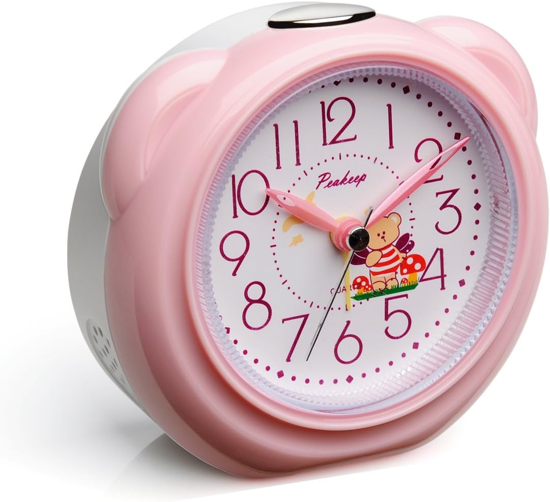 Peakeep Alarm Clock for Kids, Snooze and Light, No Ticking Analog