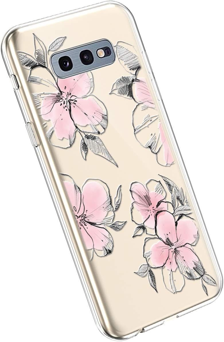 YSIMEE Compatible with Case Samsung Galaxy S10e,Exquisite Silicone Beautiful Flowers Painted Transparent Thin Lightweight TPU Soft Shockproof Rubber Gel Crystal Bumper Case,Flower D2
