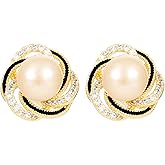 14k Gold Plated Pearl Rhinestone Stud Earrings for Women Jewelry