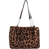 Plush Faux Fur Leopard Print Handbag,Y2K Furry Fur Purse,Chain Fuzzy Strap Cheetah Print Shoulder Tote Bag For Women Gift