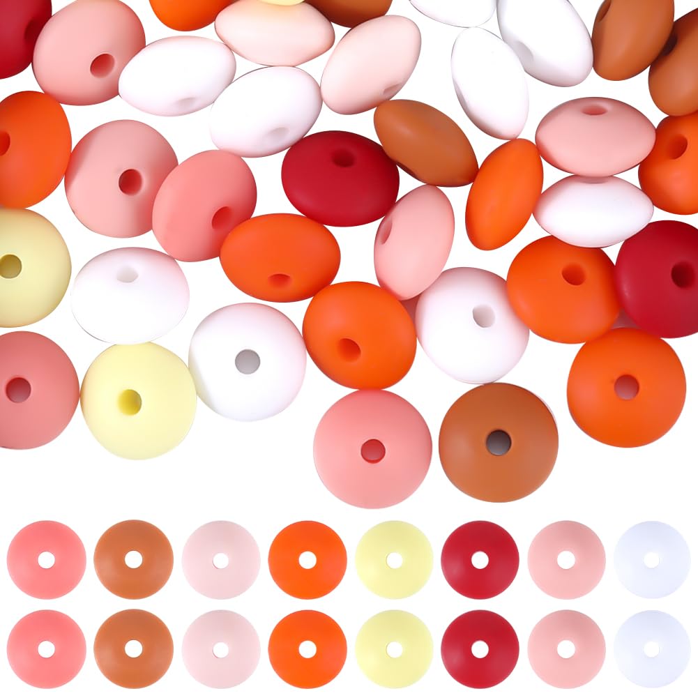 SUNNYCLUE 1 Box 96Pcs 12 Colors Abacus Shape Beads Orange Lentil Silicone Bead Bulk Soft Rubber Round Saucer Loose Spacer Lanyard Pens Charms Focal Bead for Bracelet jewellery Making DIY Necklace Craf — image 1