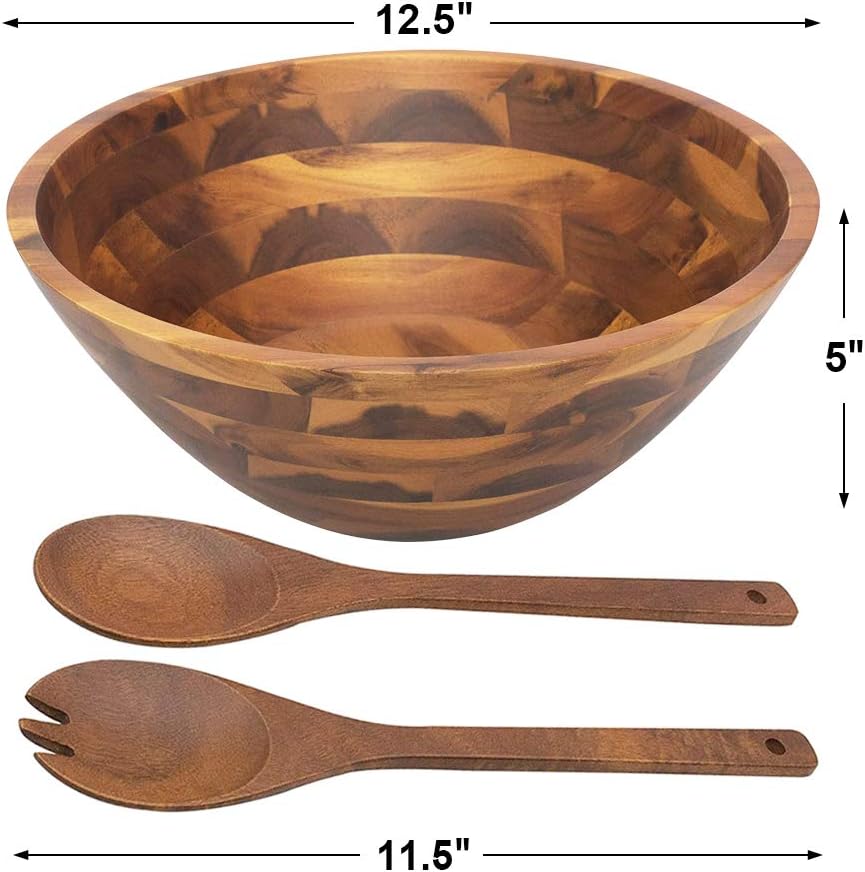 AIDEA Wooden Salad Bowl, 12.5Inch Acacia Wood with Salad Spoon and Fork: Kitchen & Dining