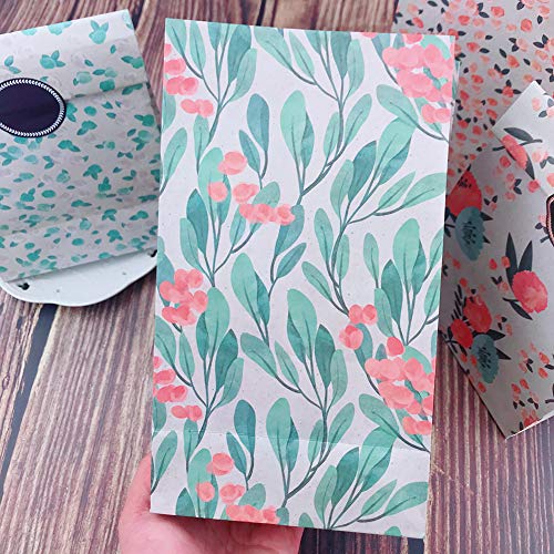 Floral Paper Gift Bags, 12pcs Party Favor Bags Vintage CandyTreat Bags with Thank You Stickers