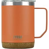 TYESO Coffee Mug with Wood-Plastic Bottom,Insulated Tumbler with Lid,Vacuum Insulated Mug Double Wall Stainless Steel Travel Cup (ORANGE, 18 OZ)