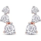 Crawler Stud Earrings for Women Round Lab Created Moissanite or Lab Grown Diamond Ear Climber in 18K Gold Plated Jewelry Gift For Her