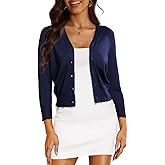 CPOKRTWSO Women's Cropped Cardigan 3/4 Sleeve Bolero Shrug for Dresses Lightweight Open Front Button Down Sweater