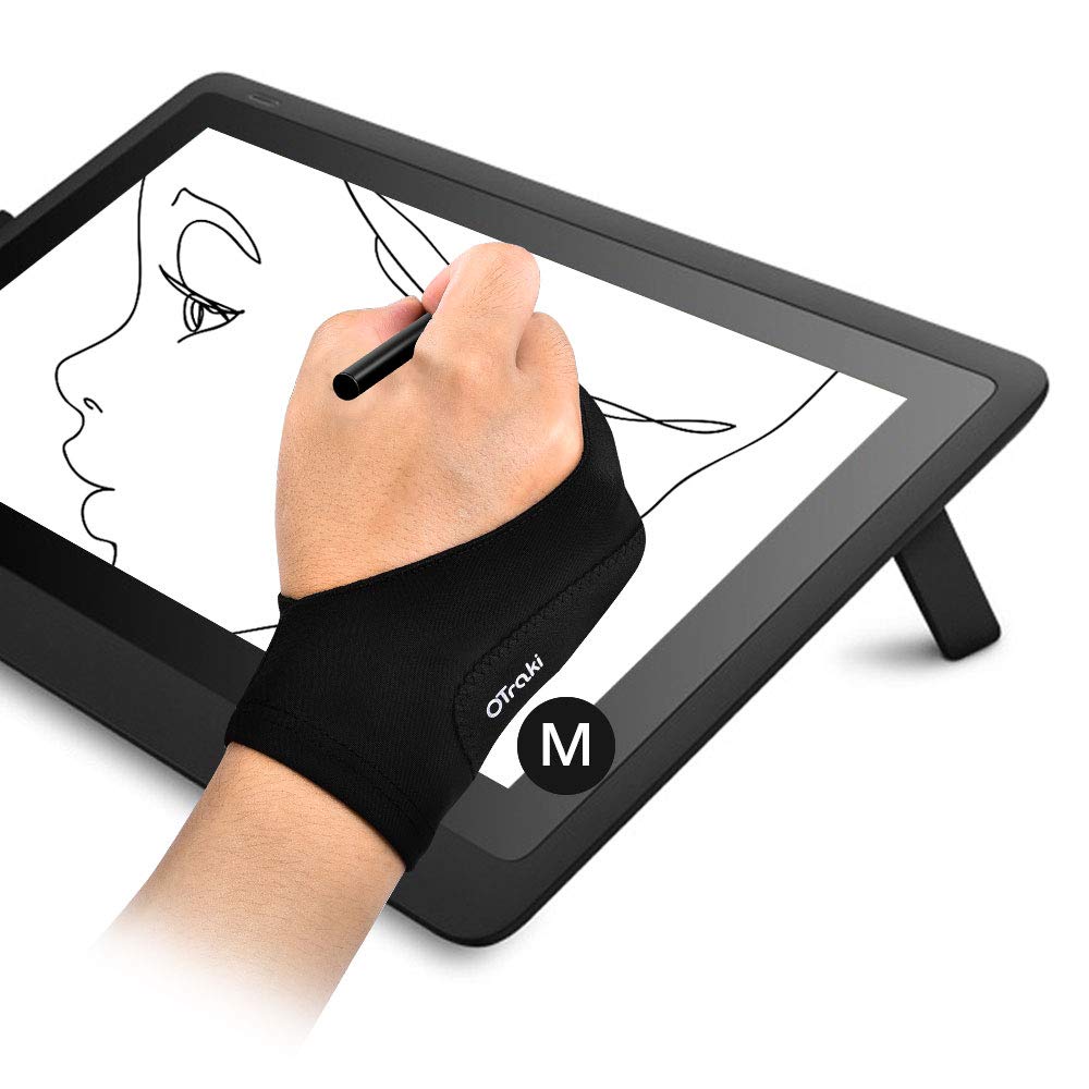OTraki Artist Glove Anti-fouling Digital Drawing Glove 2 Pack Two Finger Thickening for Graphics Drawing Tablet Art Creation for Right Left Hand, M (8x20.5cm)