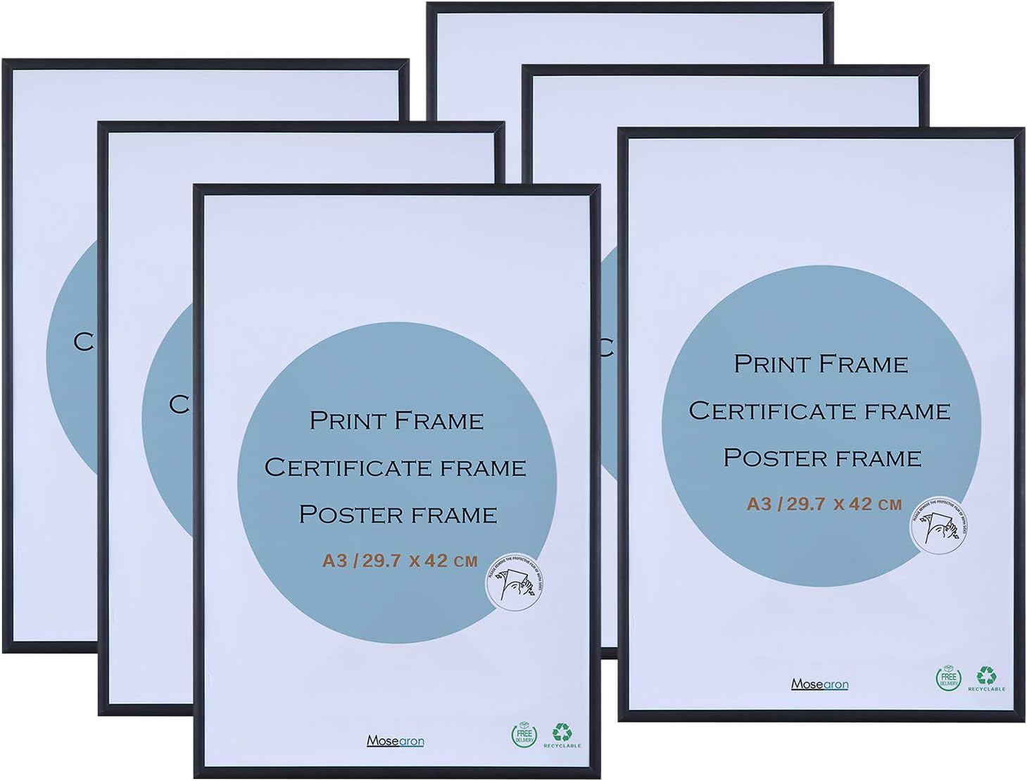 A3 Certificate Picture Frame,6 Pack Black Aluminium Metal Photo Frame