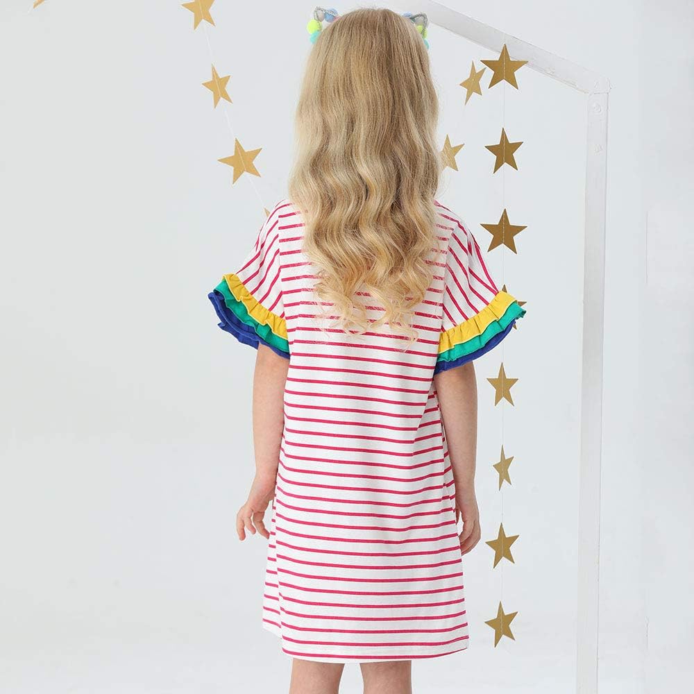 Girls Clothes Cotton Short Sleeve Casual Summer Striped Dresses for Girls Kids 2-8 Years: Clothing