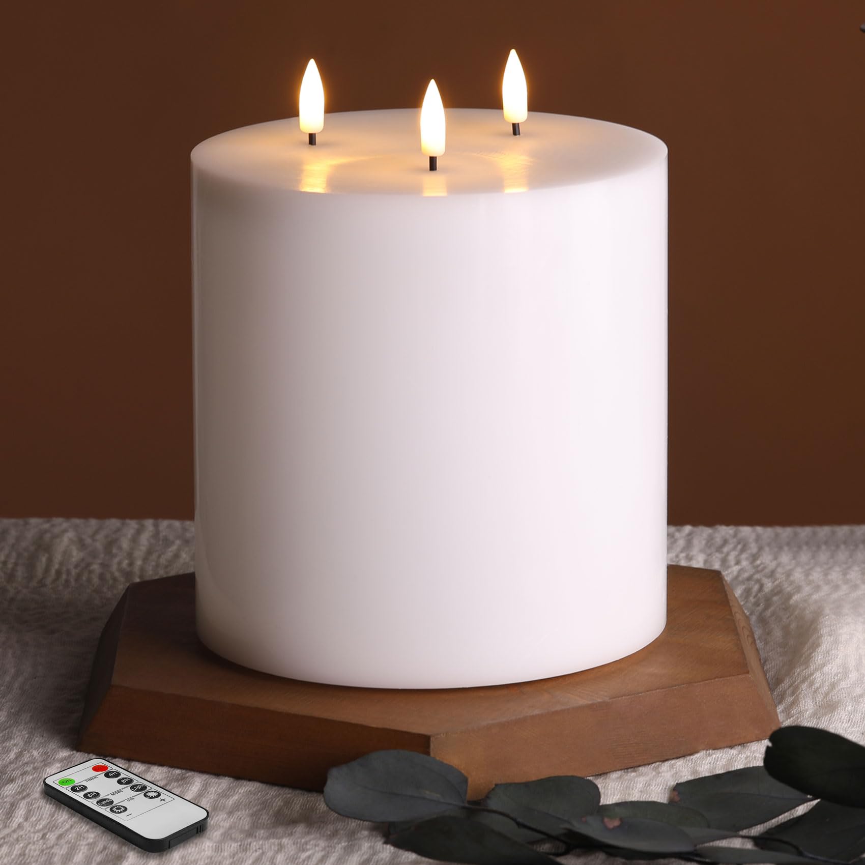 Photo 1 of Eywamage White 3 Wick Flameless Pillar Candle ? 6" H 6", Giant Real Wax Flickering LED Candle with Remote