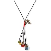 MINACHI Vintage Bohemian Leaf Charm Colorful Ceramic Bead Long Y Necklace, Boho Jewelry Gift for Women