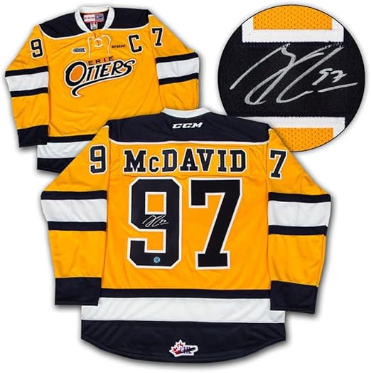 Autographed Connor McDavid Jersey Erie Otters Mustard CCM Premier Autographed NHL Jerseys at