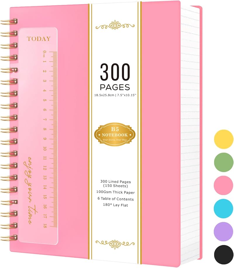 NIRMIRO B5 Spiral Notebook 300 Pages 100GSM Waterproof PVC Pink
